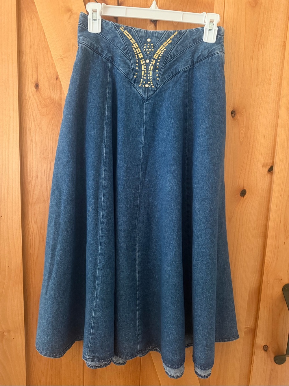 Vintage 80s/90s City Girl Sport Studded Western Denim Prairie Maxi Skirt, S - Picture 5 of 10